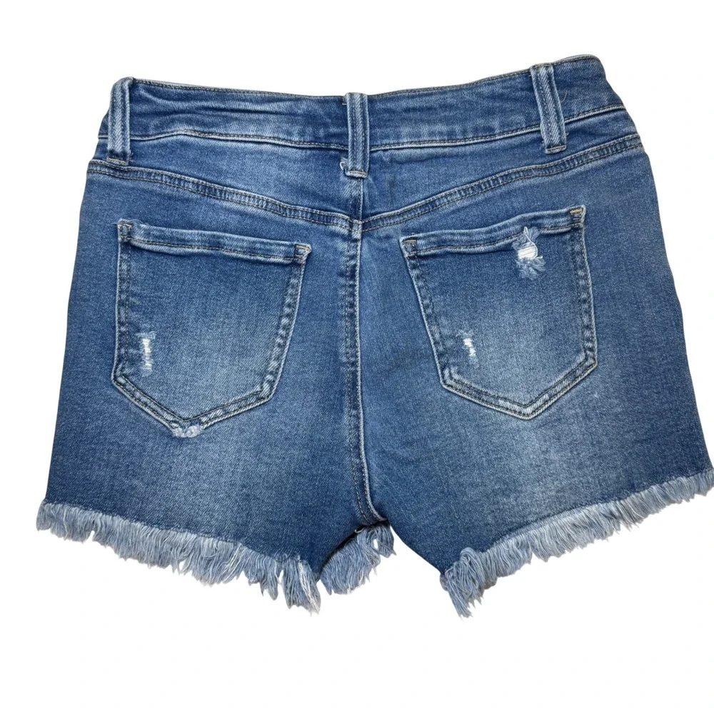 WAX Jean Los Angeles Distressed High Waisted Button Fly Denim Shorts Medium Wash